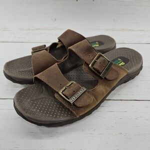 Skechers Reggae Jammin Womens 8 Brown Leather Slip On Buckle Slide Sandals 46795